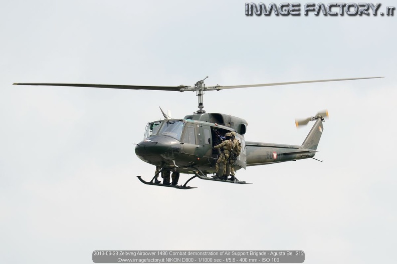 2013-06-28 Zeltweg Airpower 1486 Combat demonstration of Air Support Brigade - Agusta Bell 212.jpg